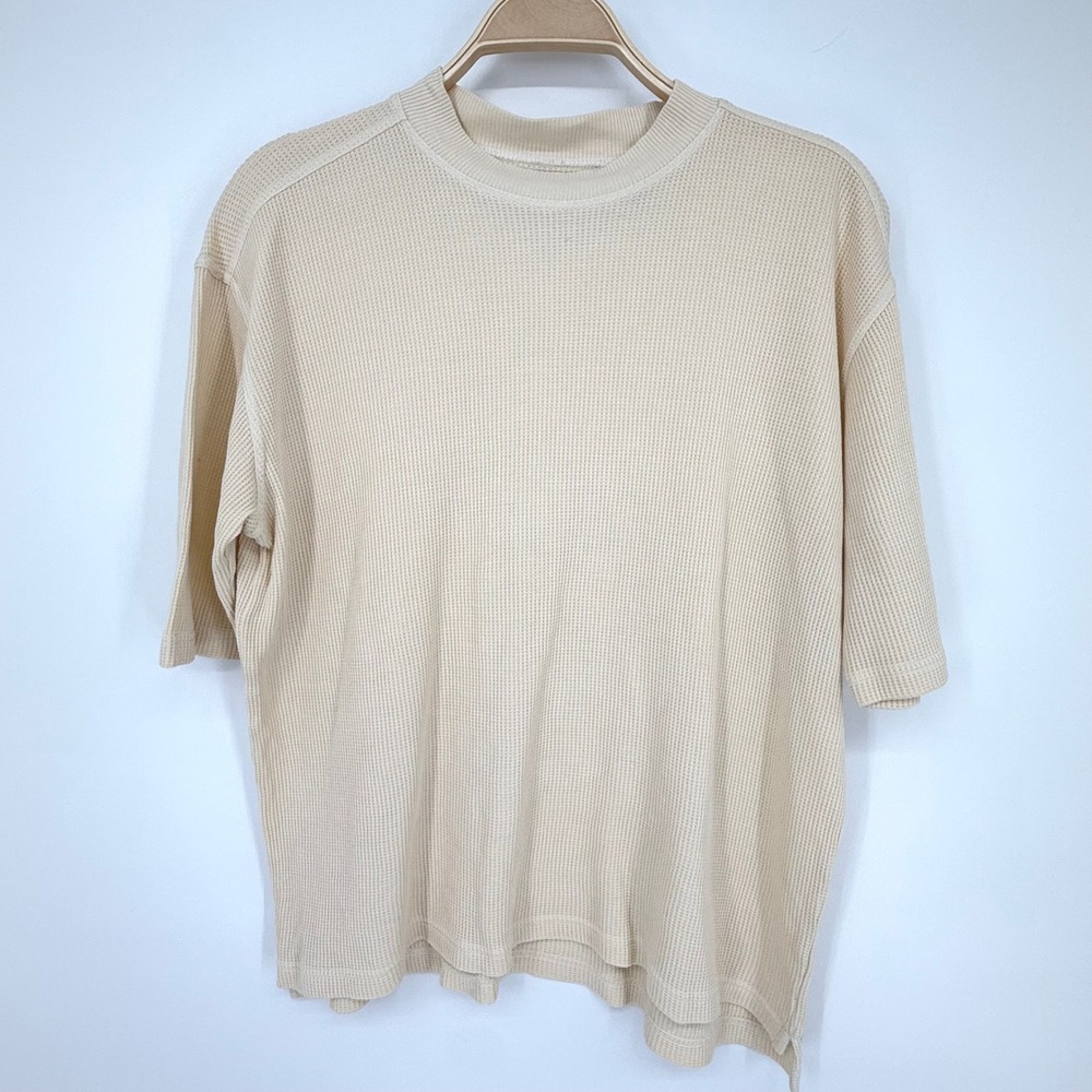 Jhane Barnes Silk Waffle Knit Shirt Mens Small Cream Short Sleeve Luxury